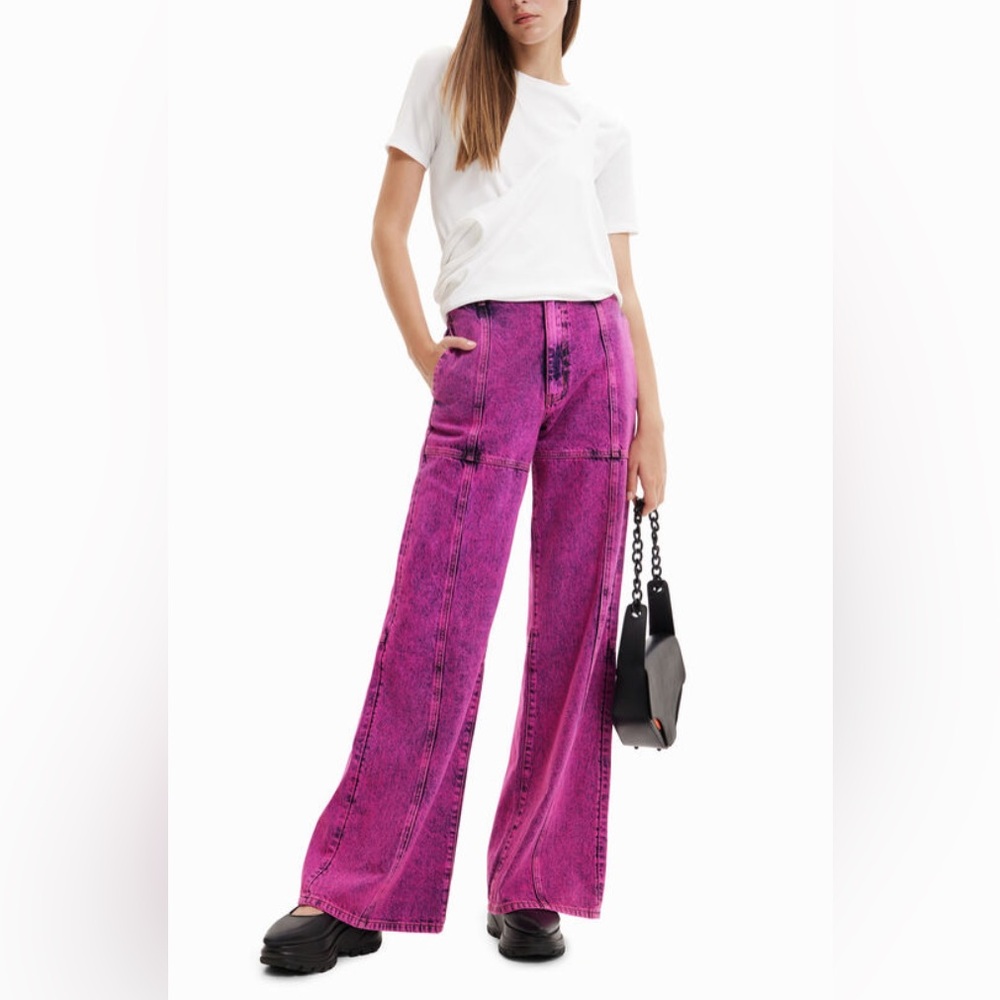 Desigual Maitrepierre wide leg acid wash jeans